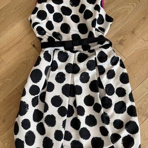 Eliza J, Size 10, black polka dot dress with barbie pink lining.